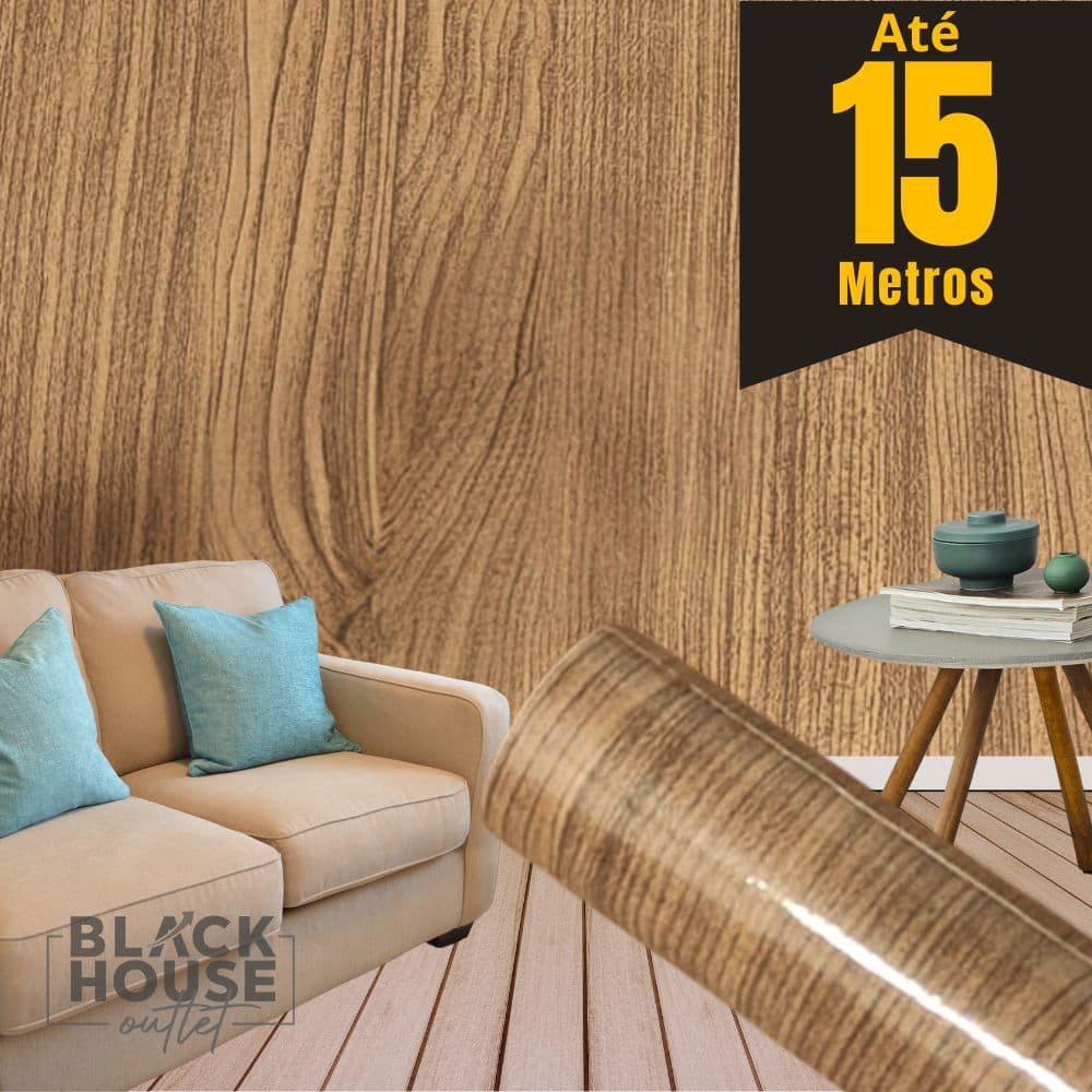 Papel de Parede Madeira Nó Escuro Texturizado PREMIUM Rolo 5m x 45cm Sala Quarto