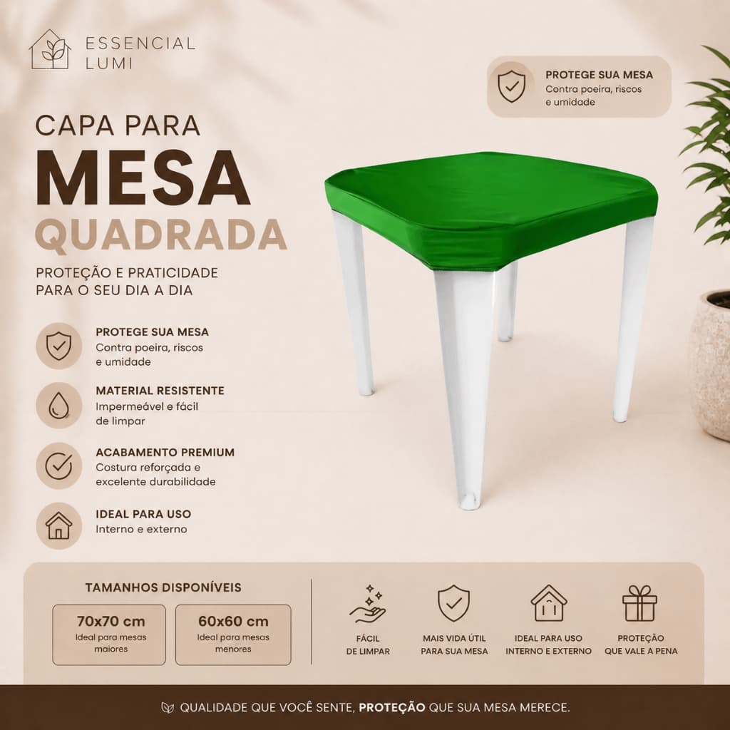Capa para Mesa Quadrada Impermeável Reforçada 60x60 e 70x70 | Proteção e Durabilidade | Multiuso