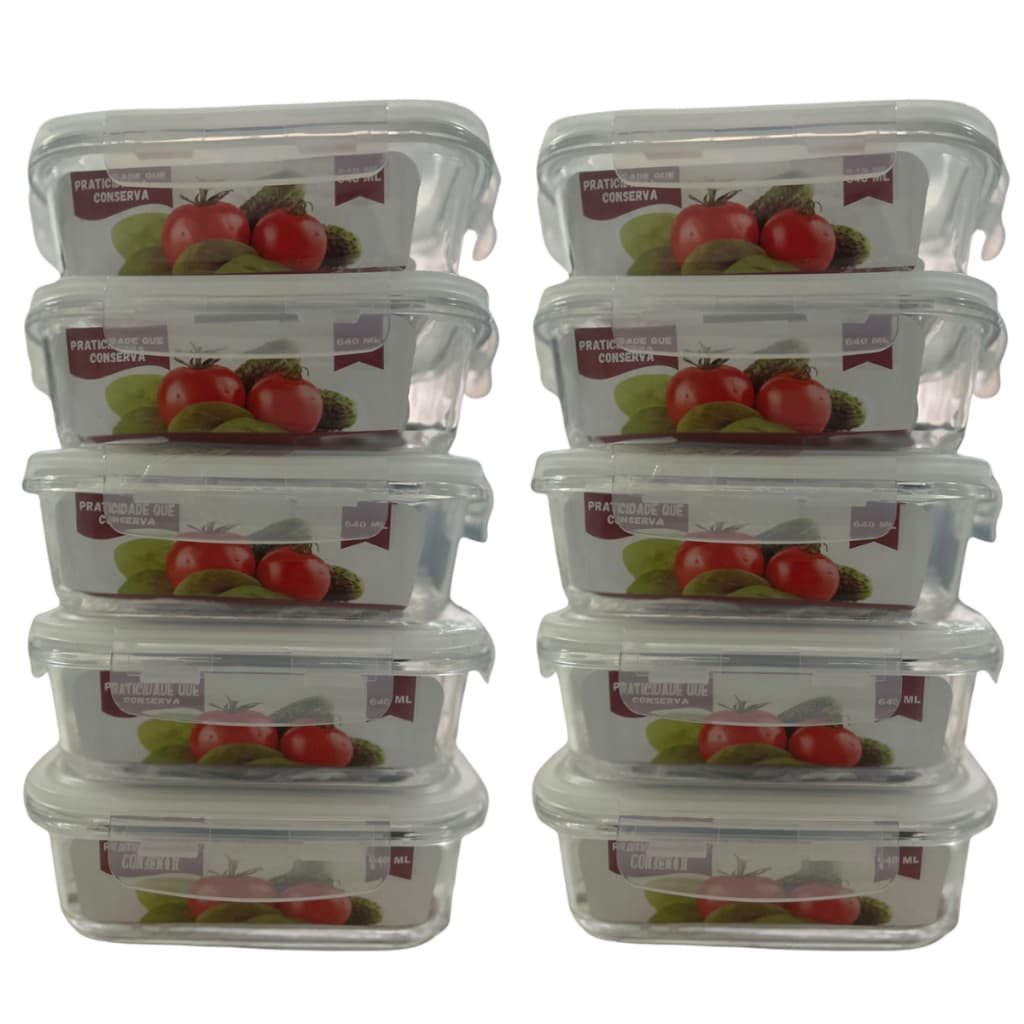 KIT COM 5 POTES HRMÉTICOS DE VIDRO 640 ML MARMITA FITNESS