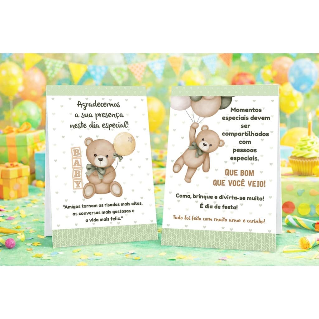 12 a 36 Plaquinha Centro de Mesa URSINHO VERDE Agradecimento Chá de Bebê Aniversário Não é Personalizado