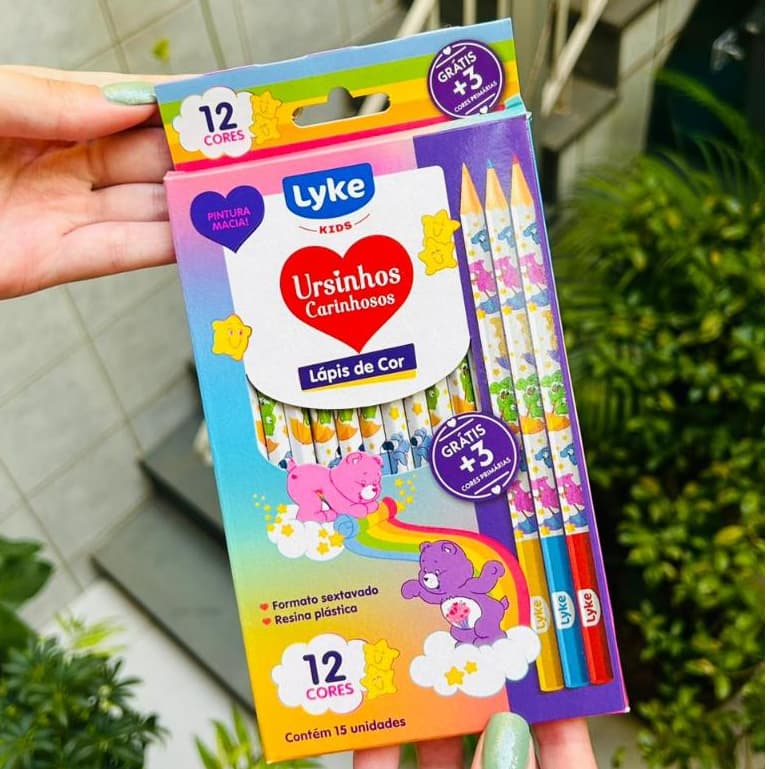 Lapis de Cor Ursinhos Carinhosos 15 Cores Lyke Papelaria Fofa Kawaii Material Escolar Presente Fofo