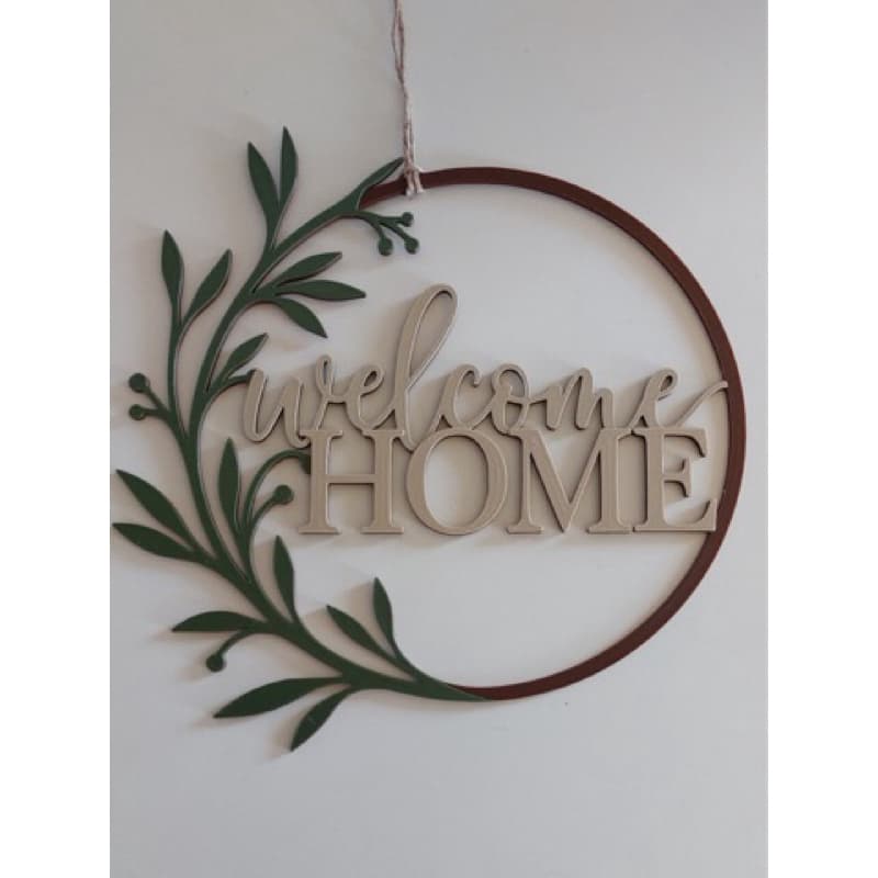 Placa de porta Welcome Home” com Folhagem – Decoração Moderna