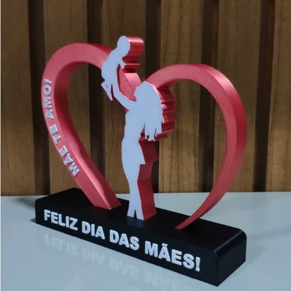 Enfeite Dia das Mães “Mãe Te Amo” com Coração 3D – Presente Criativo Decoração Mãe e Filho