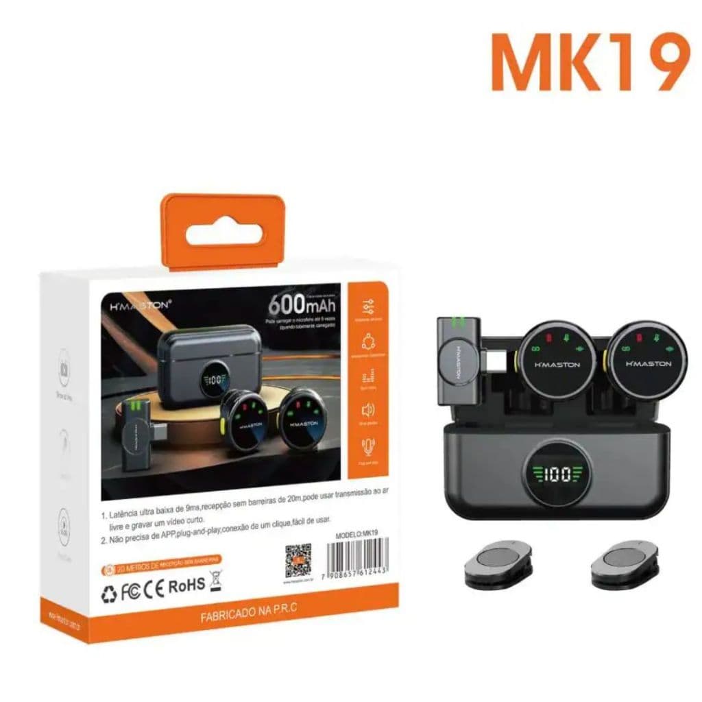 Microfone Lapela H"maston MK-19 com Cancelamento de Ruído Avançado