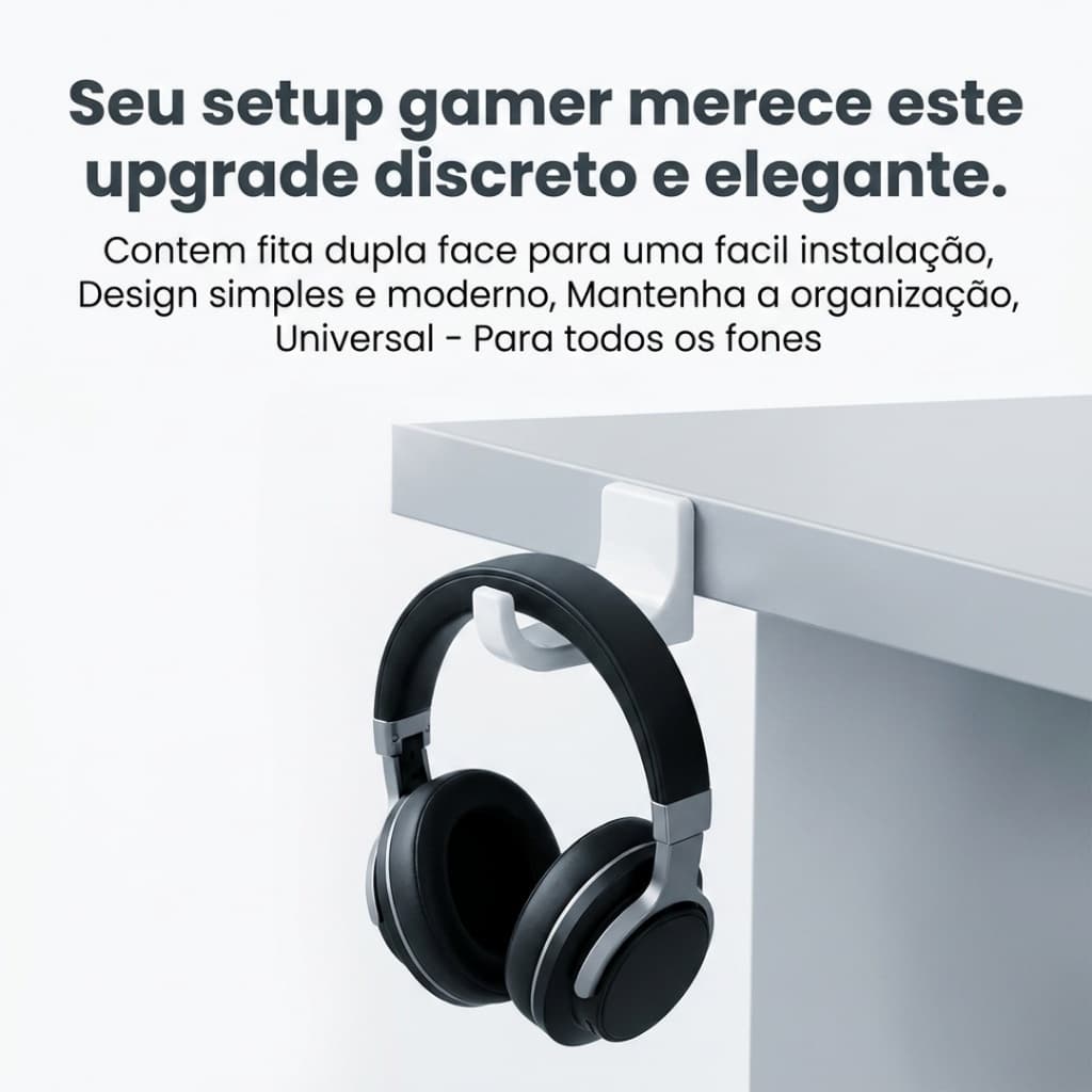 Suporte para Headset Fone Gamer Fixação com Dupla Face Organização Premium