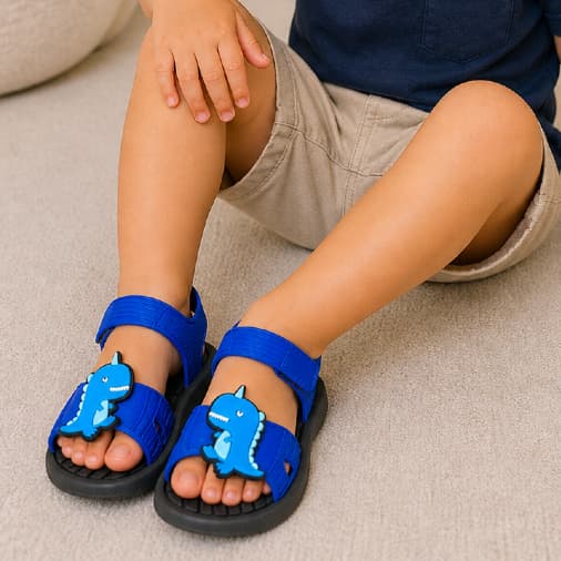 Papete Sandália Infantil Menino Dino Azul Confortável Escolar Dia a Dia Macia Antiderrapante Moda