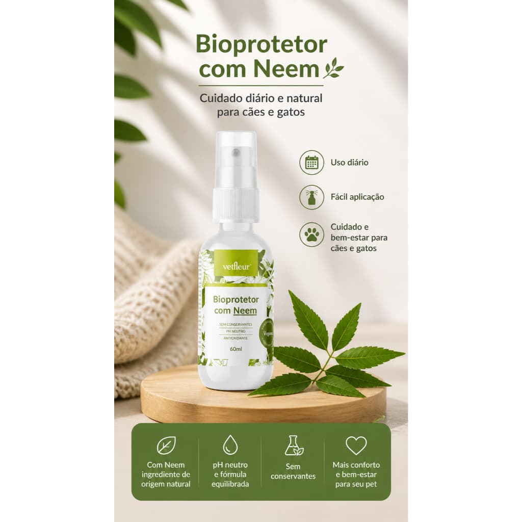 Spray Pet com Neem 60ml 🐾 Cuidado Diário Natural Para Cães e Gatos