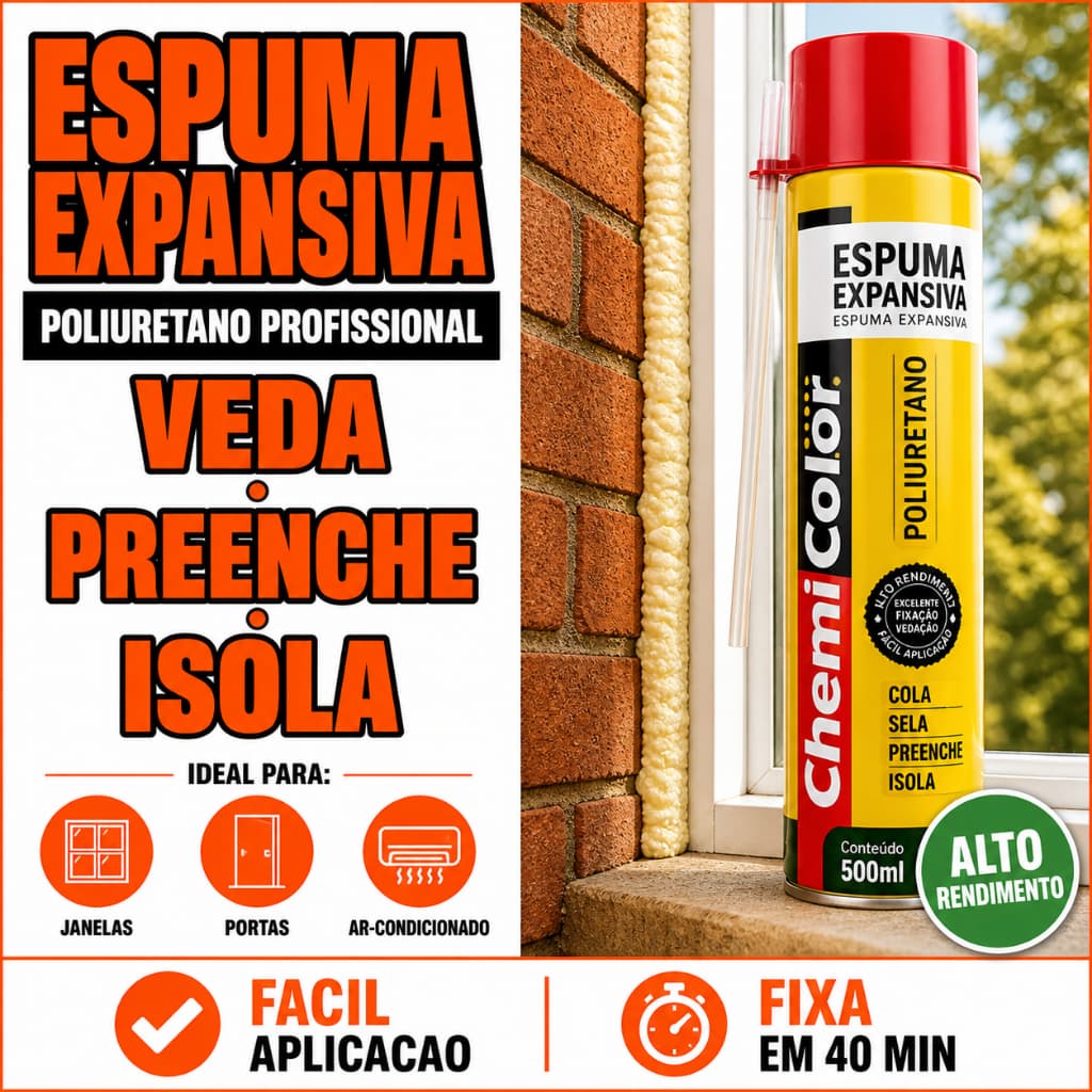 Espuma Expansiva PU Chemicolor 500ml Poliuretano Vedação Rápida 30 Litros