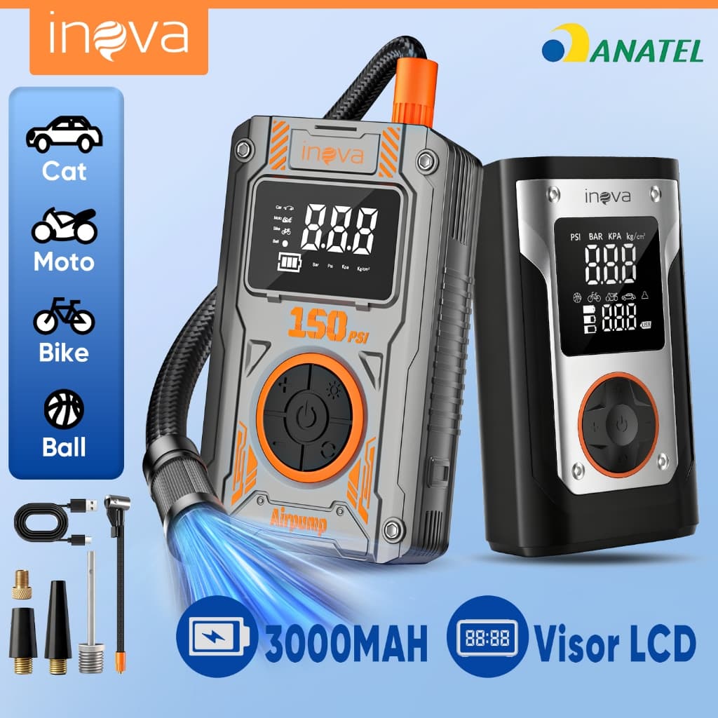 INOVA Bomba de Ar Portatil Compressor Com PowerBank 3kmah Bateria Calibrador de Carro Auto Pneu Bomba de ar para carro