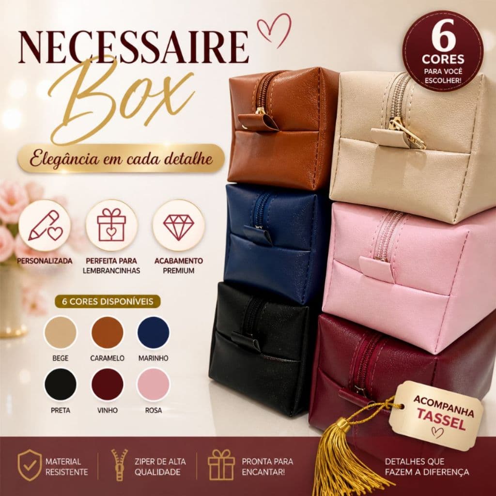 Necessaire Box Personalizada kit com até 20un com Nome ou inicial | Luxo com Tassel | Ideal para Lembrancinhas e Eventos