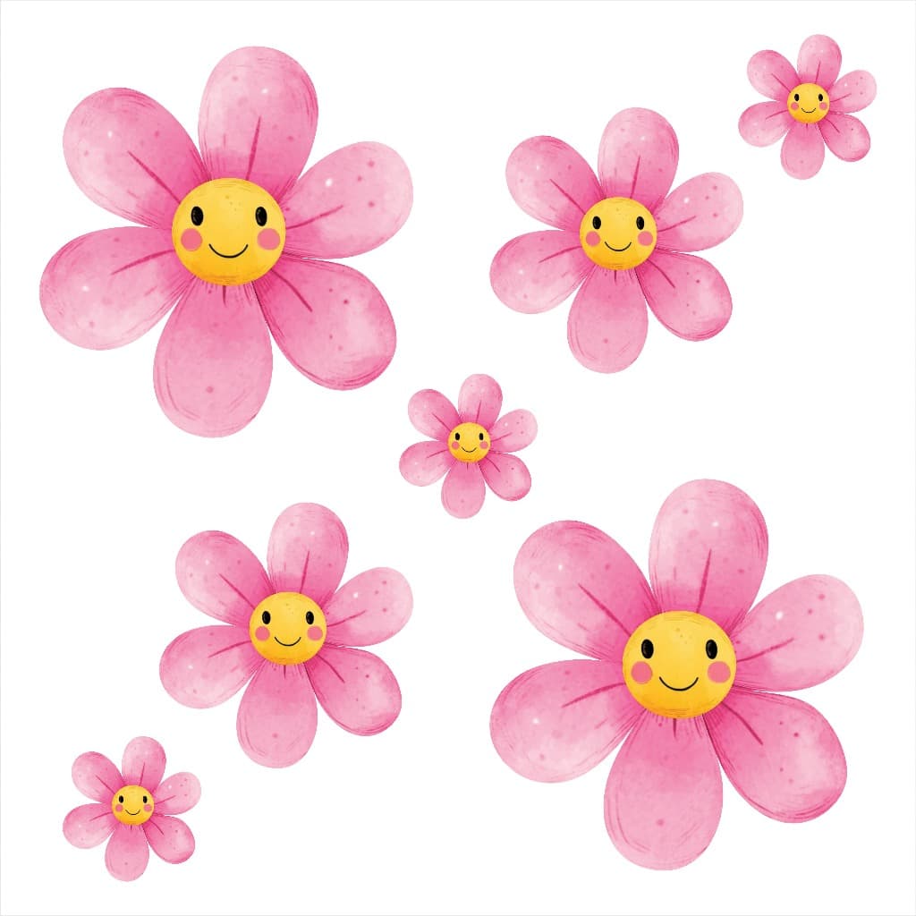 Kit 60 Adesivos De Parede Quarto Bebê Margarida Flor Flores Menina Jardim Rosa infantil