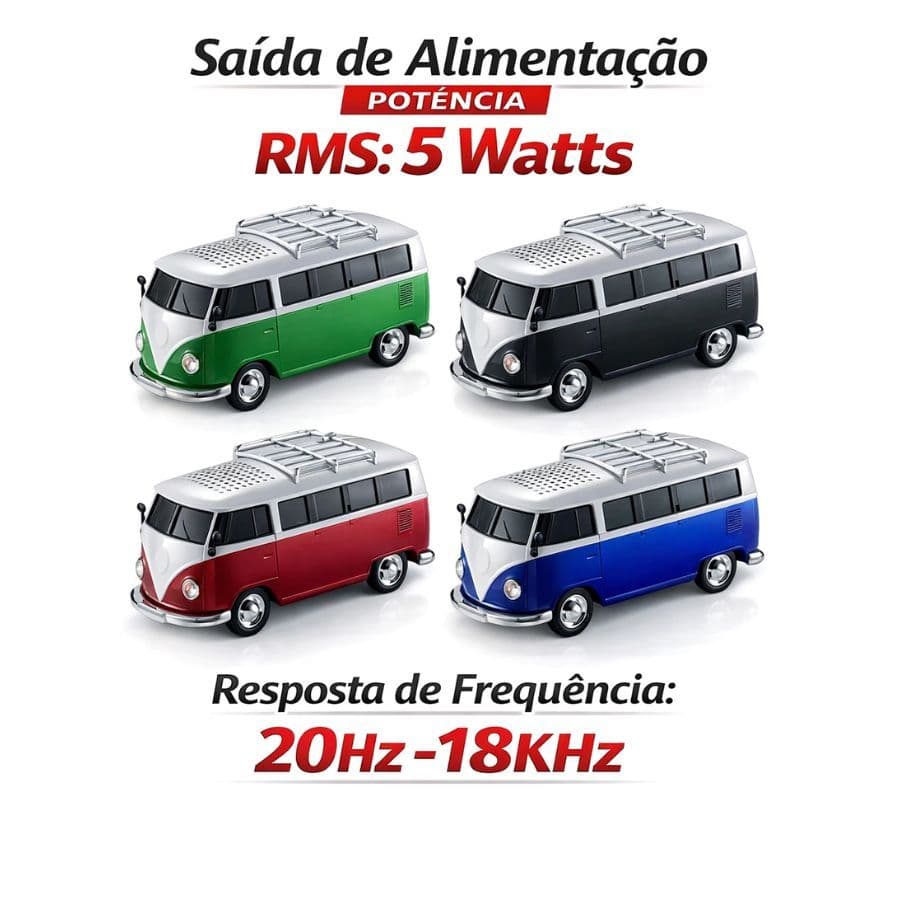 Caixa de Som Kombi Retrô Bluetooth WS-266 USB TF FM Portátil Decoração