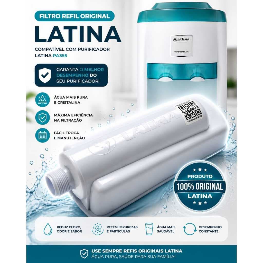 Filtro Latina ORIGINAL para Purificador de Água PURITRONIC, PURIICE, PURIMIX, PA335, PA355 Refil