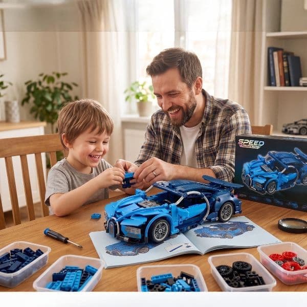 Carro Esportivo de Montar 426 Peças Tipo Lego Speed Building Blocks – Supercarro Azul Detalhado com Portas Funcionais
