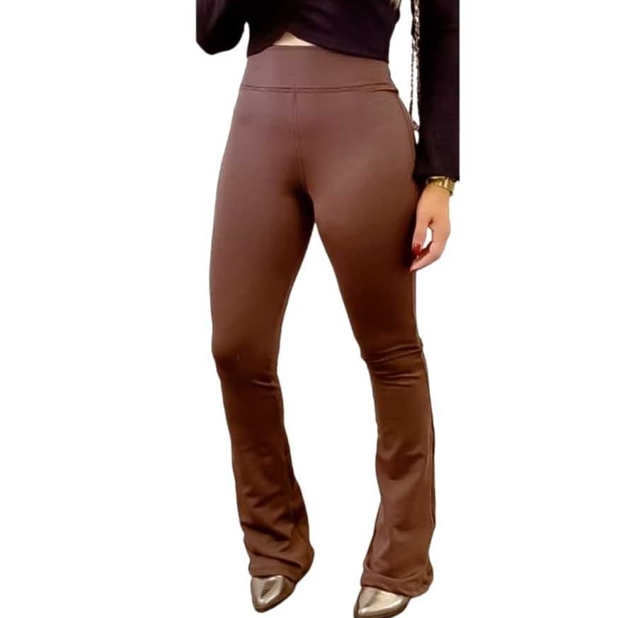 Calça Flare Flanelada Térmica Pelúcida Boca de Sino Cintura Alta