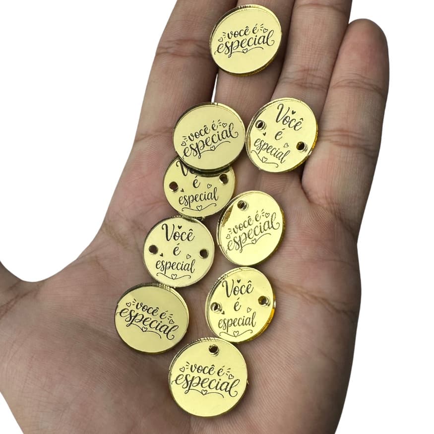 Kit 50 Tags Redondas 2cm Acrílico Espelhado Personalizada Você é Especial