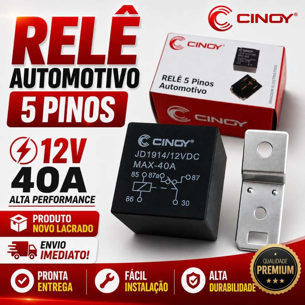 Relê Automotivo 5 Pinos 12V 40A Universal Auxiliar Carro Moto Farol Buzina Som Ventoinha