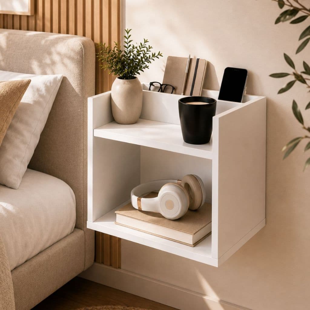 Mesa Lateral Cama Suspensa Madri Nicho Decorativo Porta Objetos Moderna Luxo