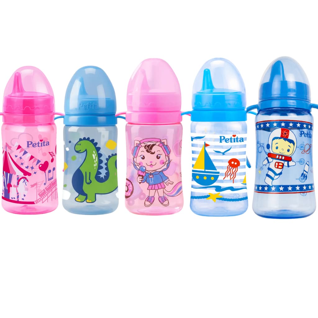 Copo de Treinamento Bebê 270ml com Alça Bico Rígido Transição Válvula Redutora Petita Infantil Menina Menino
