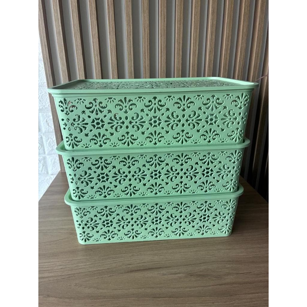 Kit 3 Caixas Organizadoras Oriental Verde com tampa-  7LITROS – Organizador-Organizadora Multiuso Verde