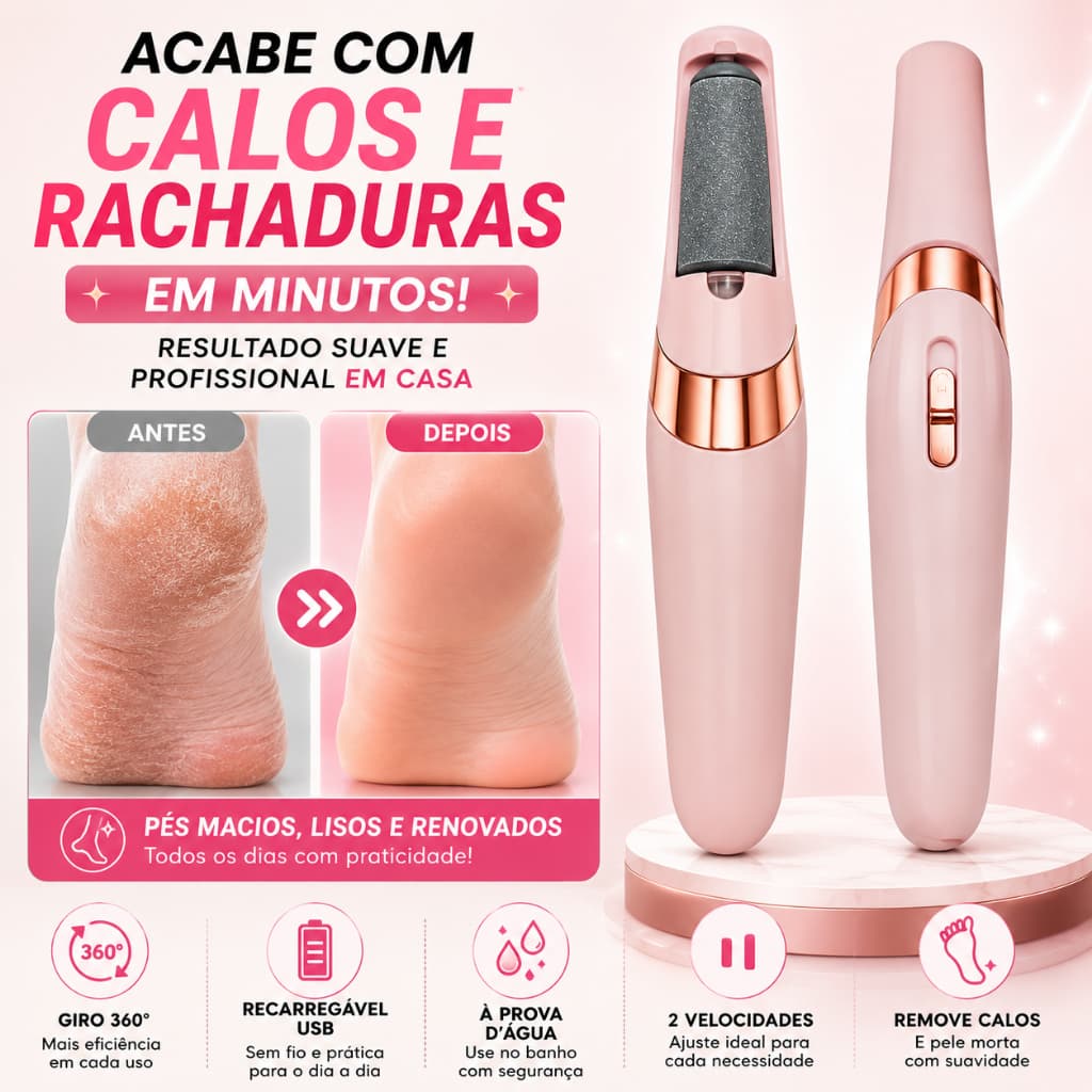 Lixa de Pé Lixadeira Elétrica Recarregável Removedor Calos Esfoliador Pele Morta Gira 360°