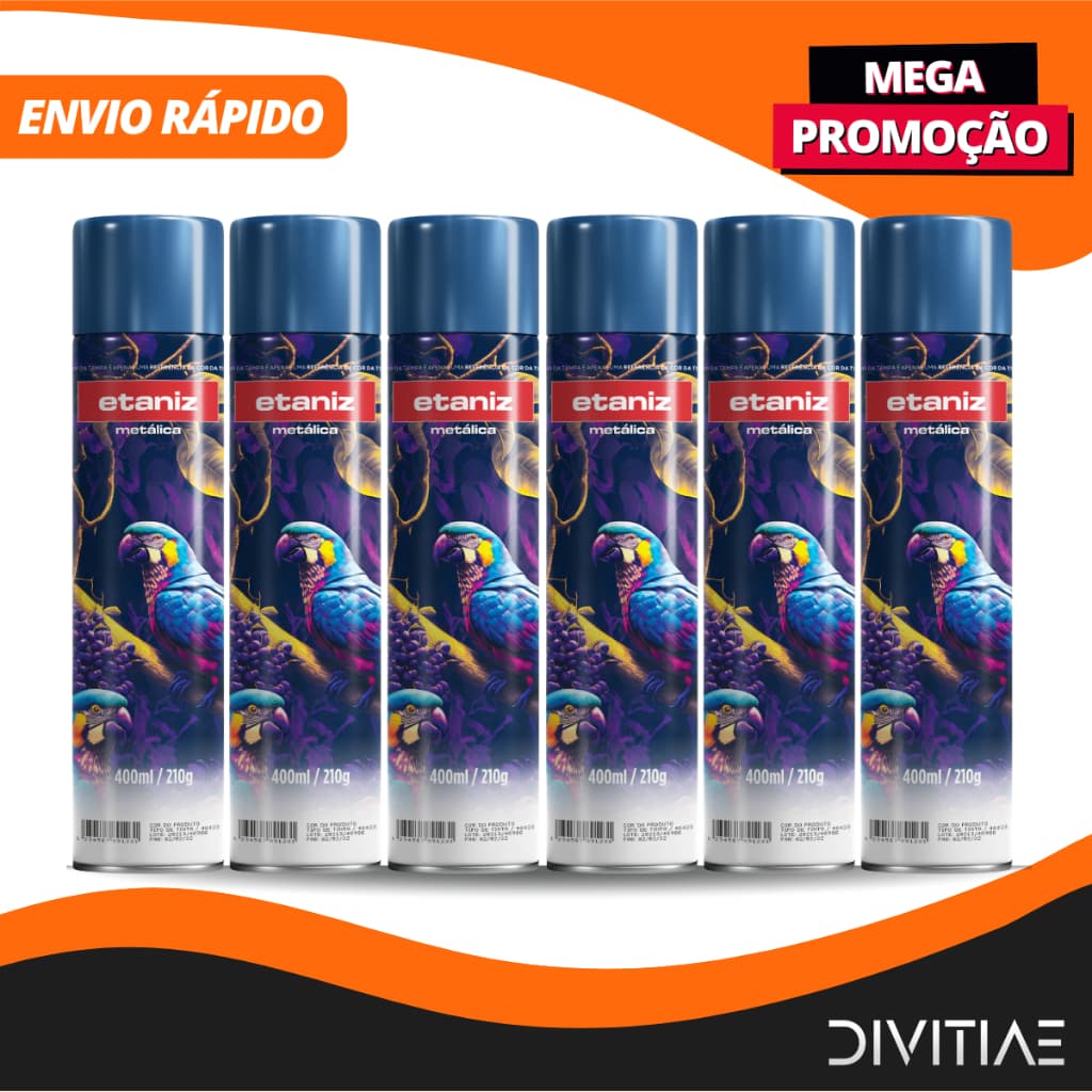 Kit 6 Tintas spray metálico azul extrema fixação 400ml
