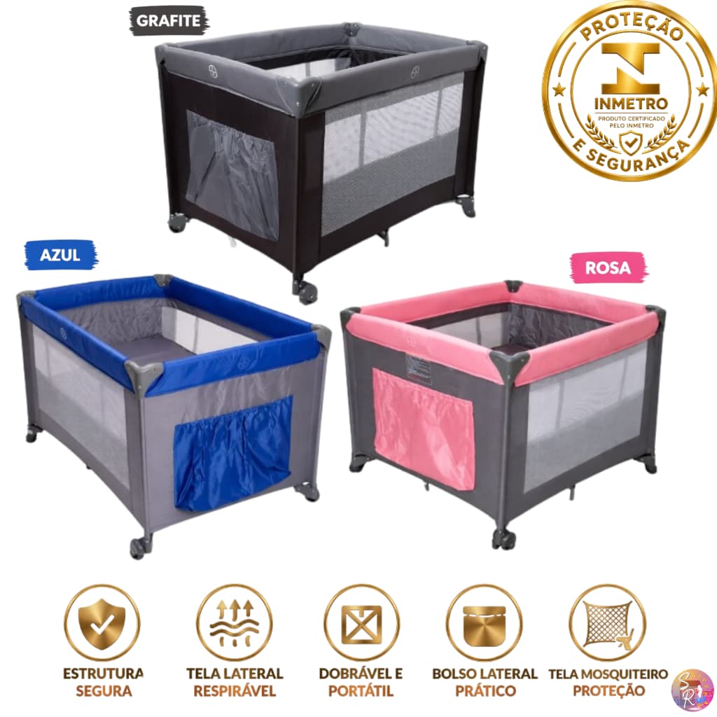 Berço Cercado Portátil 2 Alturas c/ Mosquiteiro até 15kg –Infantil Seguro, Prático e Confortável