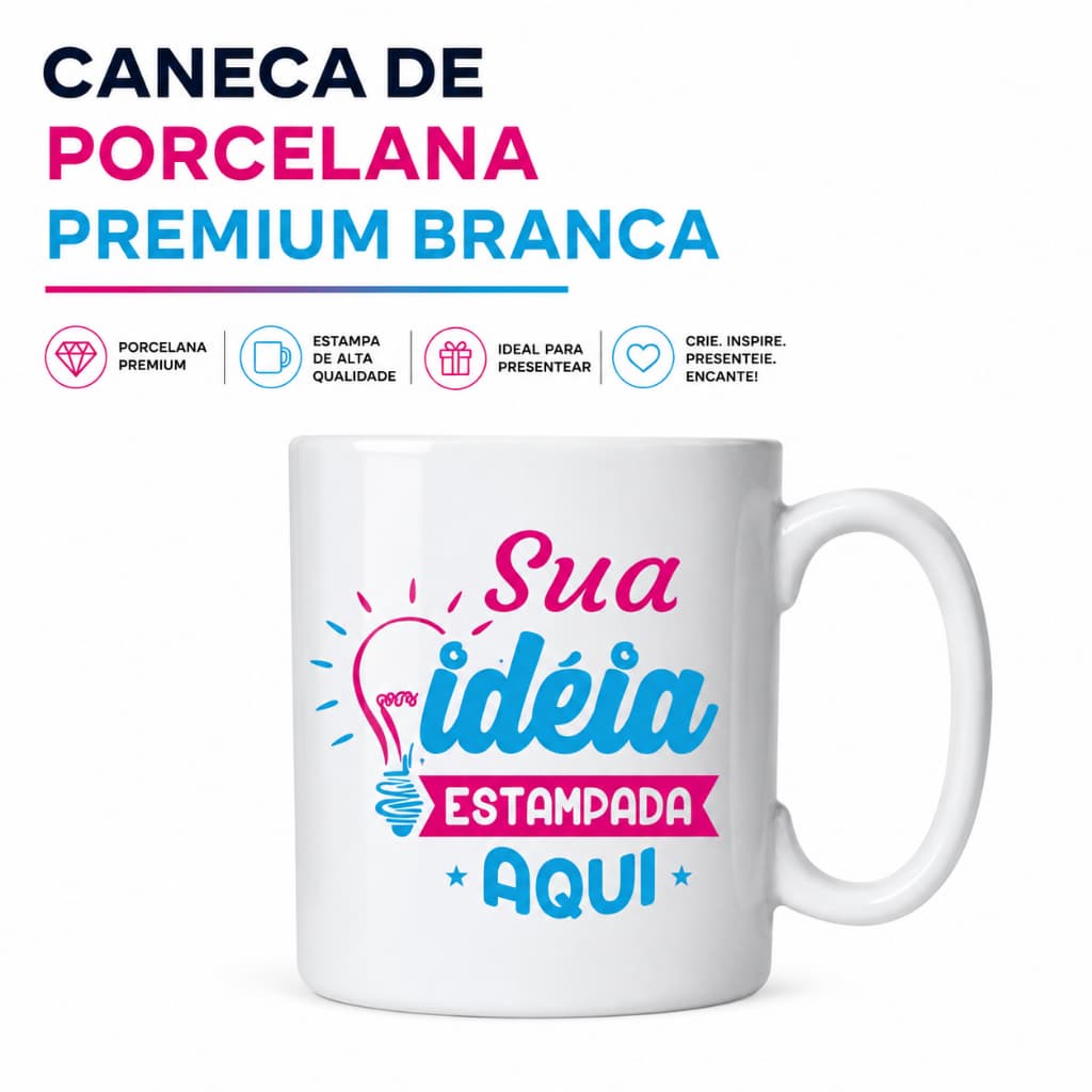 Caneca Xicará Personalizada Porcelana Premium Com Nome Foto Arte 325ml Presente Evento Celebração