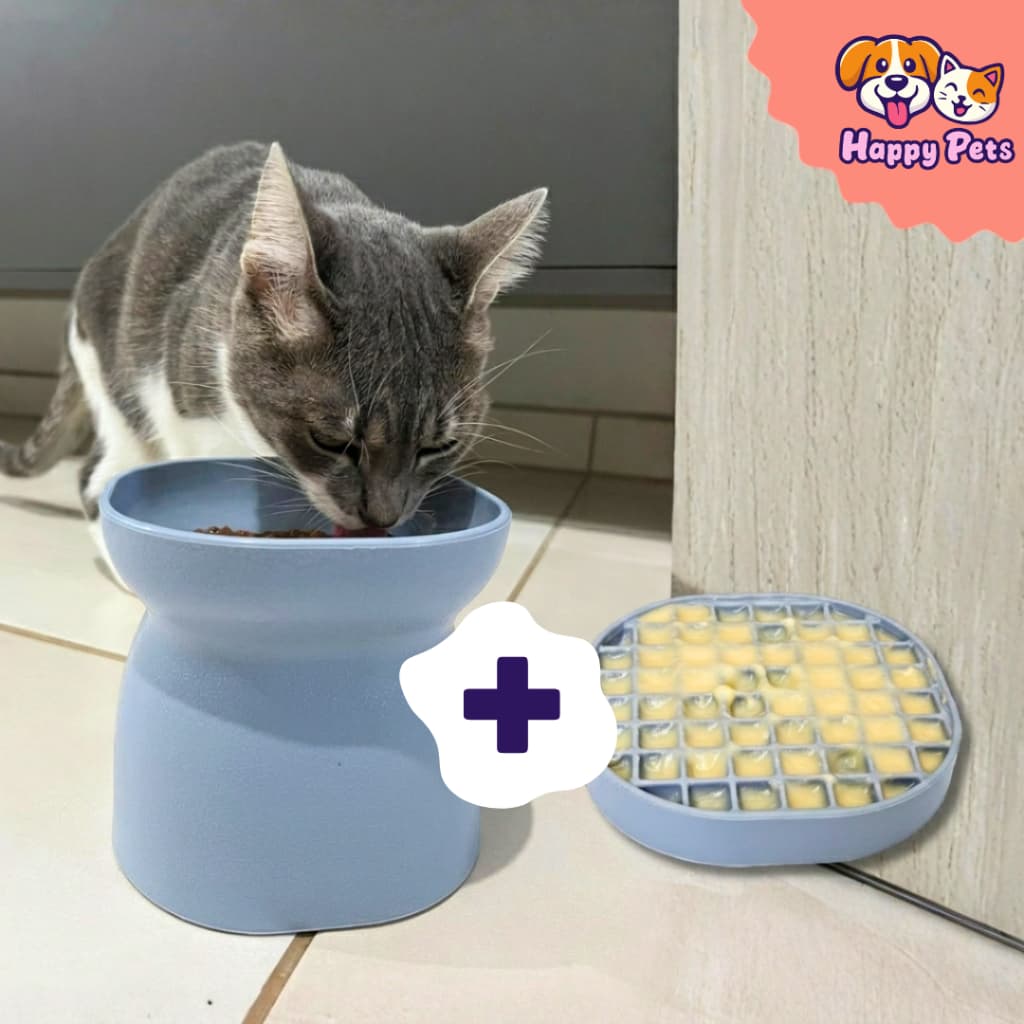 Kit Comedouro e Bebedouro Ergonocat + Cat Lambe Para Alimentos Úmidos da Pet Games 2 em 1 Para Gato