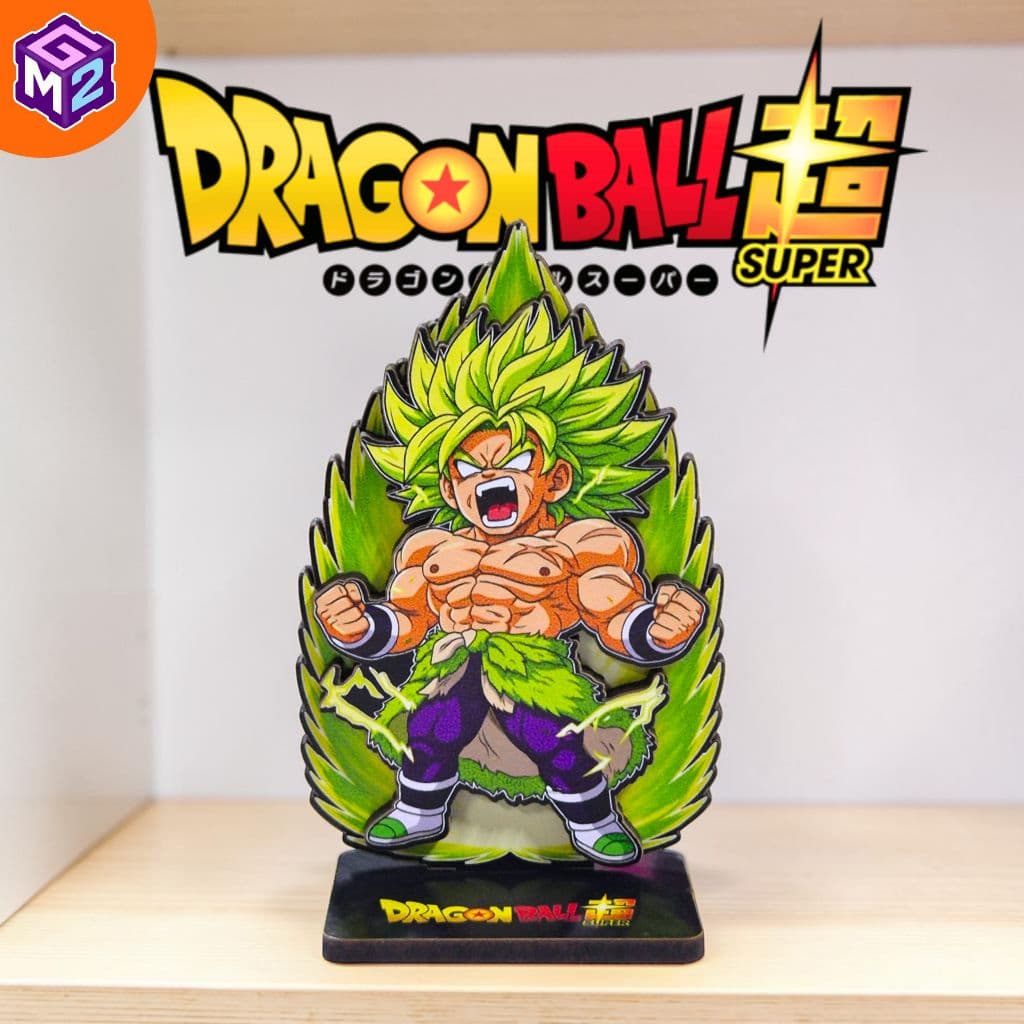 Totem display de mesa 3D Broly Dragon Ball Super 10cm em MDF – Decoração Geek com Aplique