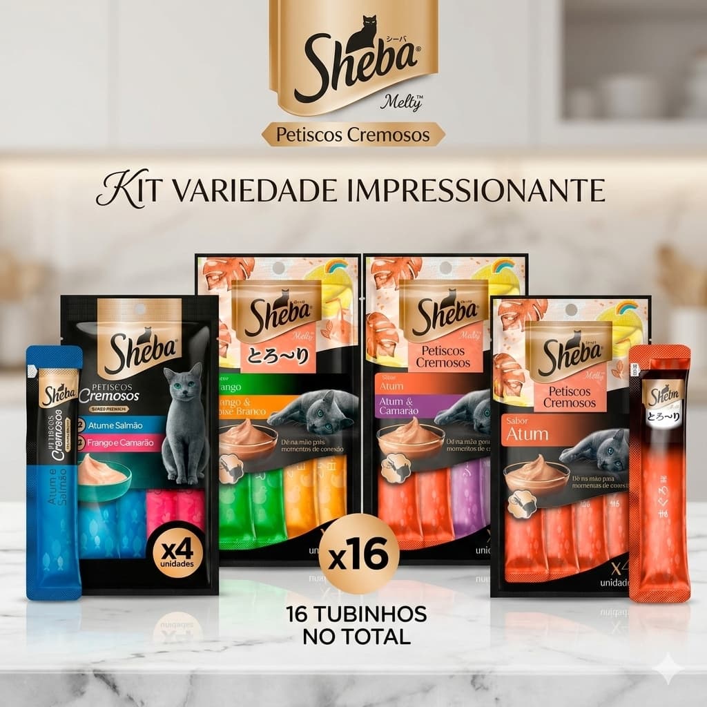 Sheba Petisco Cremoso para Gatos Sabores Sortidos - Pacote com 4 Unidades - Churu Creamy