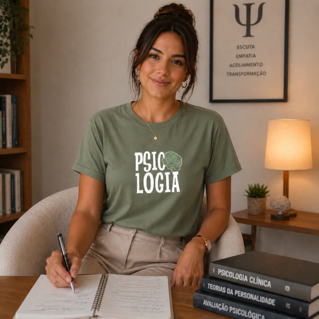 Camiseta Feminina Estampada Psicologia Cérebro Algodão T-Shirt