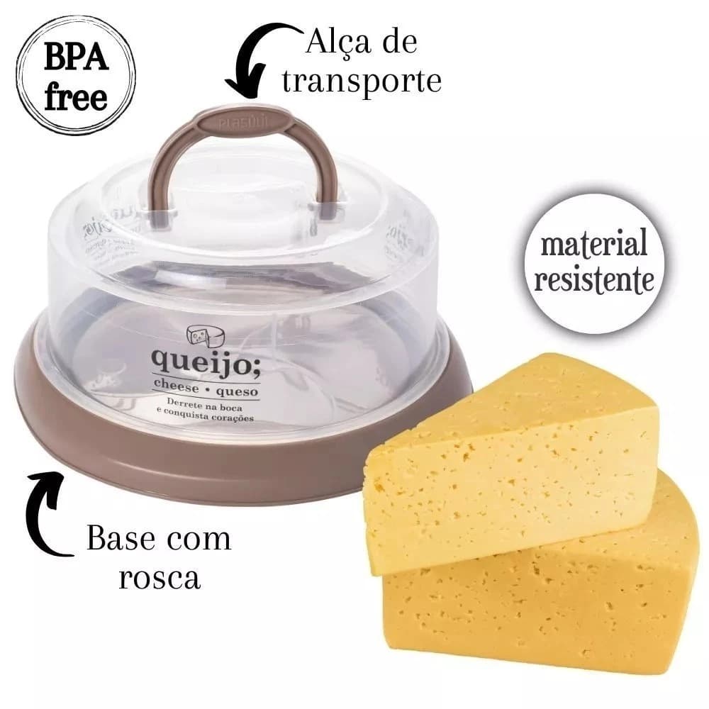Queijeira com alça e rosca decorada bege Plásutil