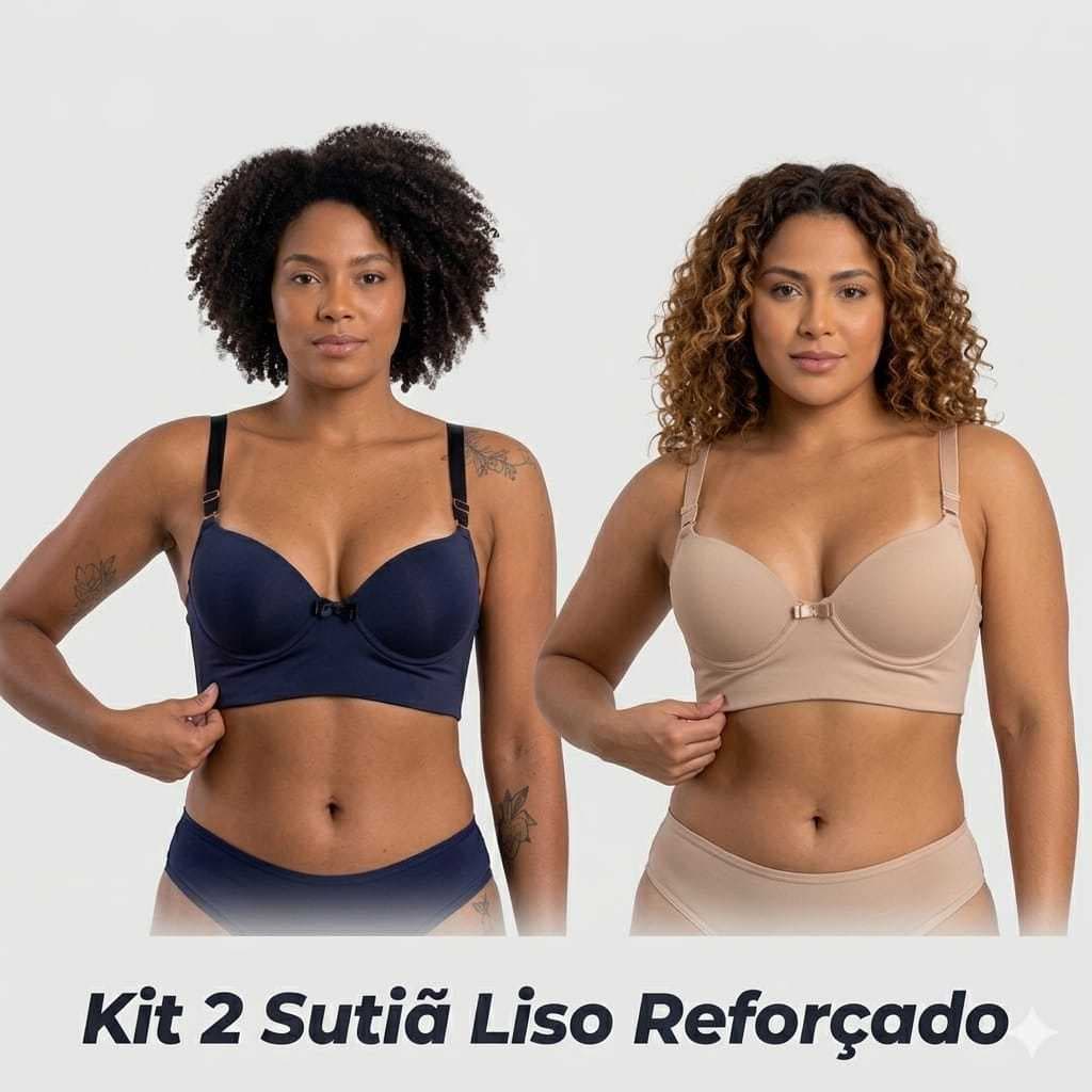 KIT 2 SUTIÃ DE BOJO LISO TECIDO DE POLIAMIDA DUPLO ALÇAS REFORÇADA ÓTIMO PARA DIA A DIA PRETO E BEGE