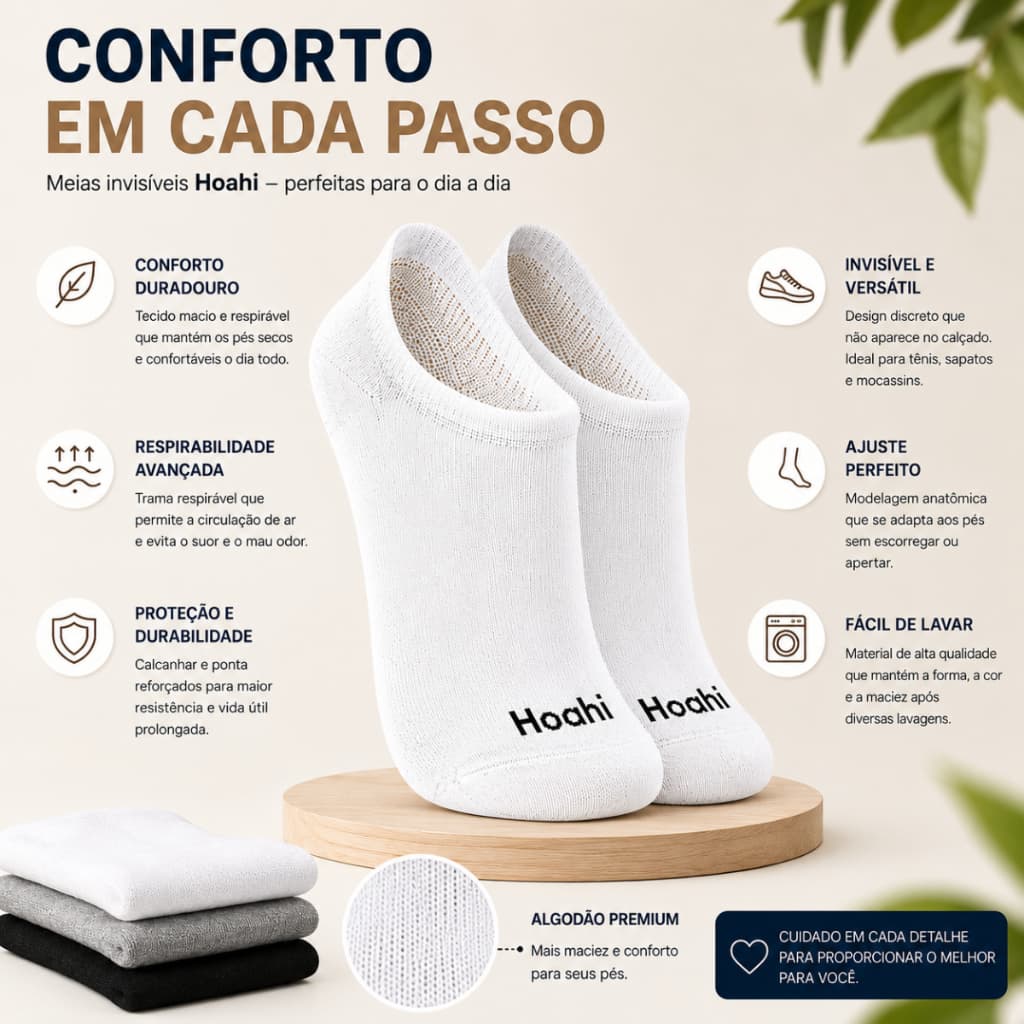 Kit 6 Pares Meias Sapatilha Invisivel Baixo Hoahi Unissex Respirável Esportiva Academia Corrida