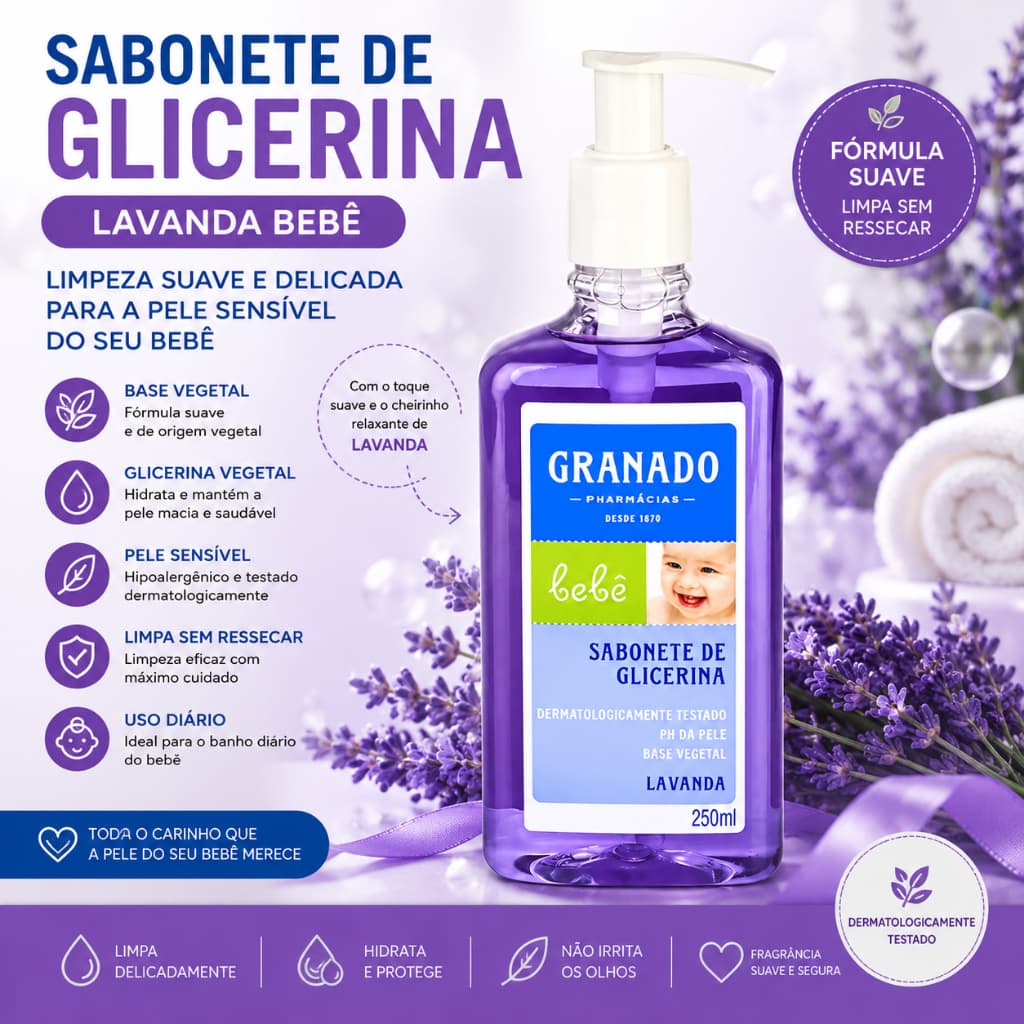 Sabonete Líquido Granado Bebê Lavanda Glicerina 250ml