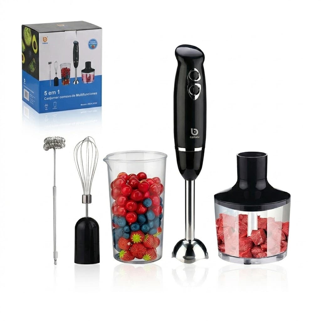 Mixer Power Inox 5 Em 1 600w Batedor Processador 127V JBB501 - Multifuncional Portátil para Cozinha Shakes e Papinhas