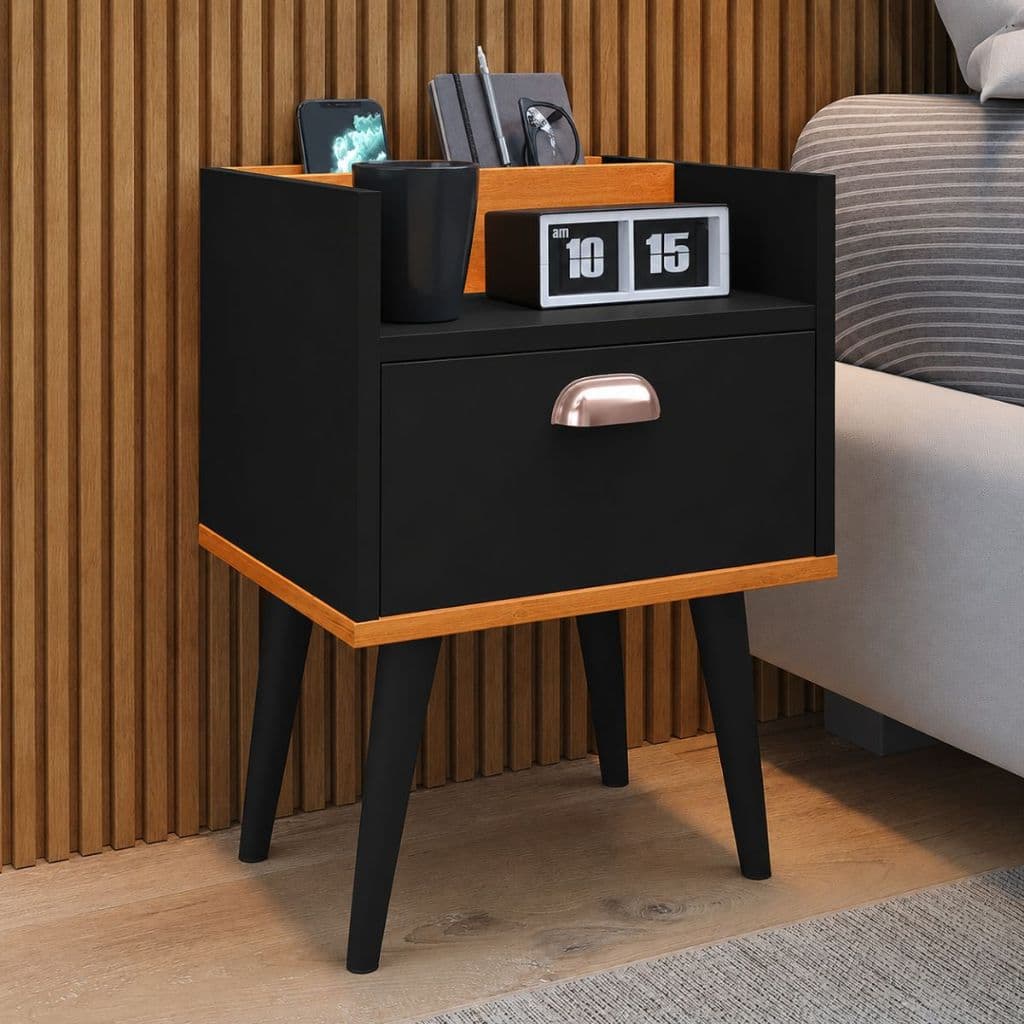 Mesa De Cabeceira Lateral de Apoio Com Gaveta Organizador Superior Porta Objetos Milena