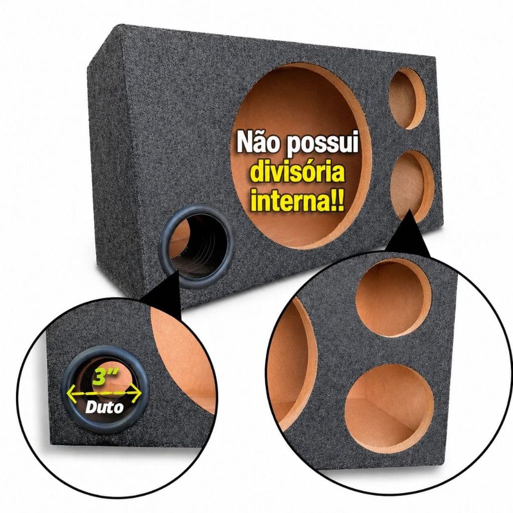 Caixa Trio Dutada Alto Falante 12 + Driver + Tweeter Vazia Grafite