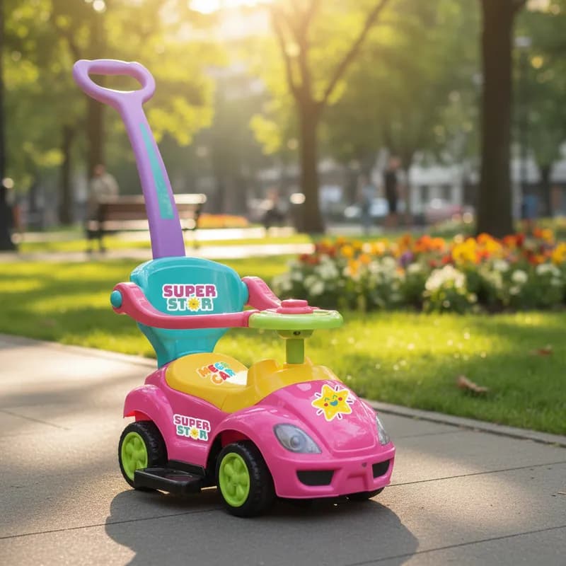 Quadriciclo Infantil Rosa Carrinho Passeio c/ Empurrador Seguro p/ Bebê Mega Car Oferta Envio Rápido