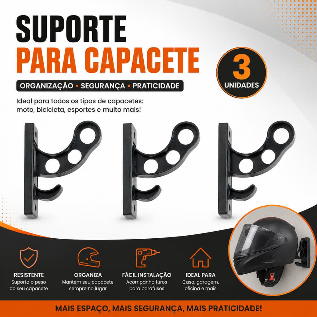 Kit 3 Suporte De Parede Com Buchas e Parafusos - Para Pendurar Capacete E Chaves