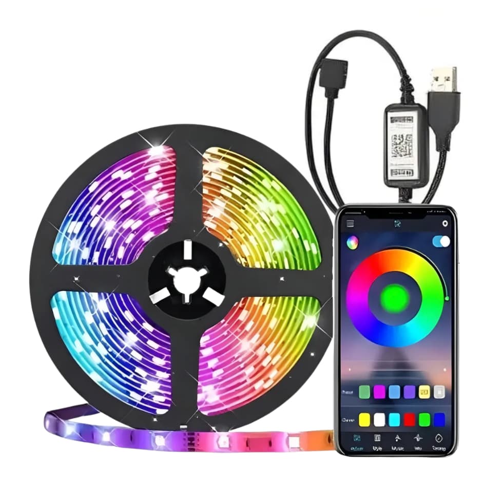Fita Led Conexão USB 5 metros Luz Colorida RGB Controle Bluetooth