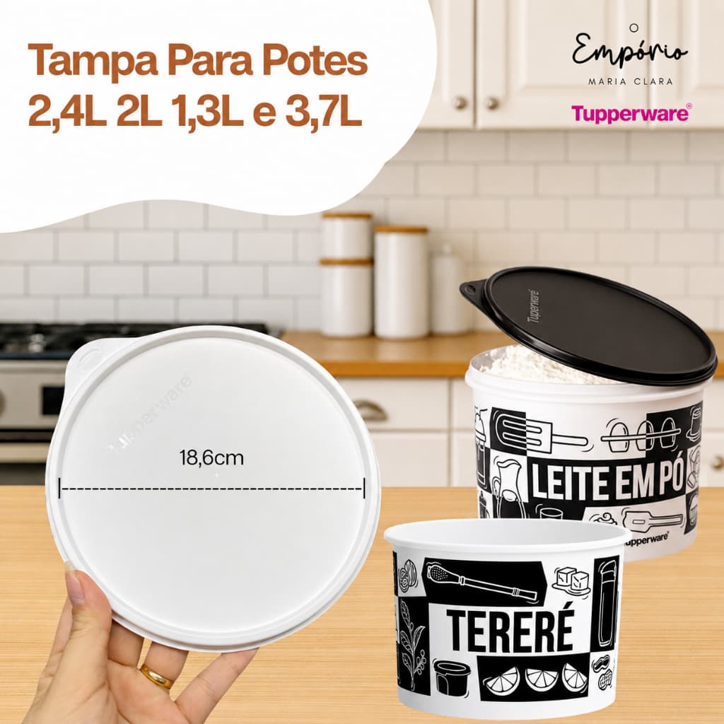 Tupperware Tampa Hermética Branca ou preta 2,4L / 2L / 1,3L / 3,7L