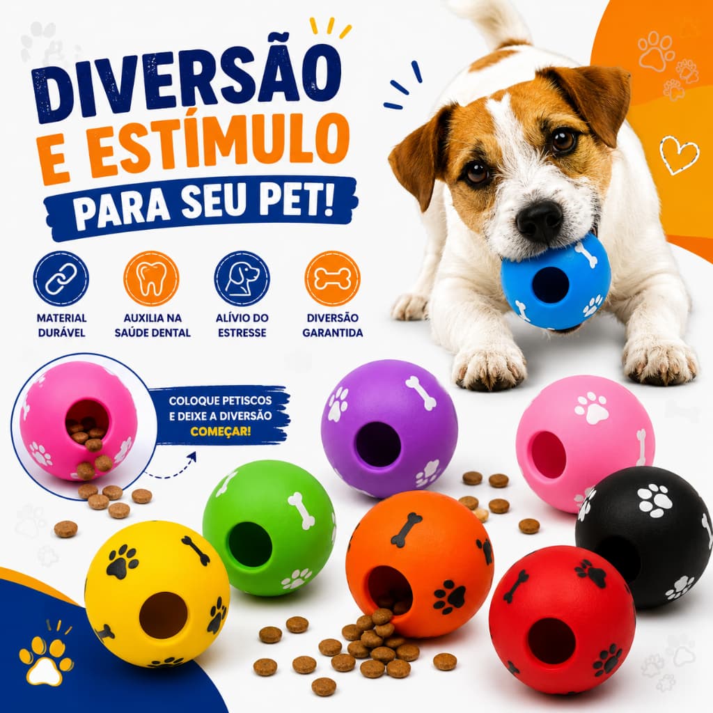 Kit Bolinha Porta Ração Pet Interativa Brinquedo Petisco para Cachorro Filhote Anti-stress