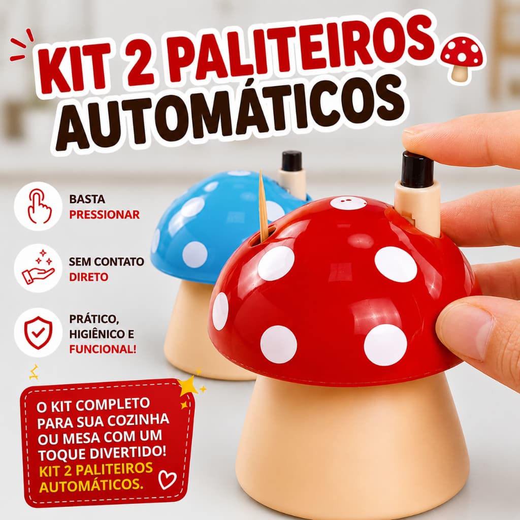 Kit 2 Paliteiros Automático Porta Palito de Plástico Prático e Portátil para Casa Bar Mesa e Restaurante Decoração Festa