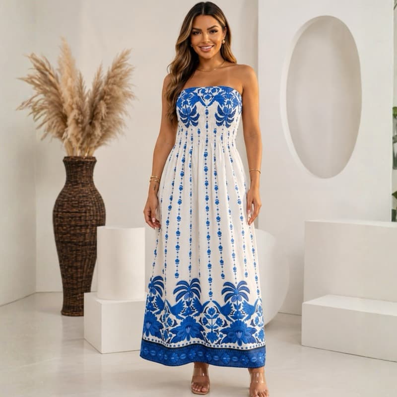 Vestido Longo Tropical Tomara que Caia Estampado Feminino Moda 2026