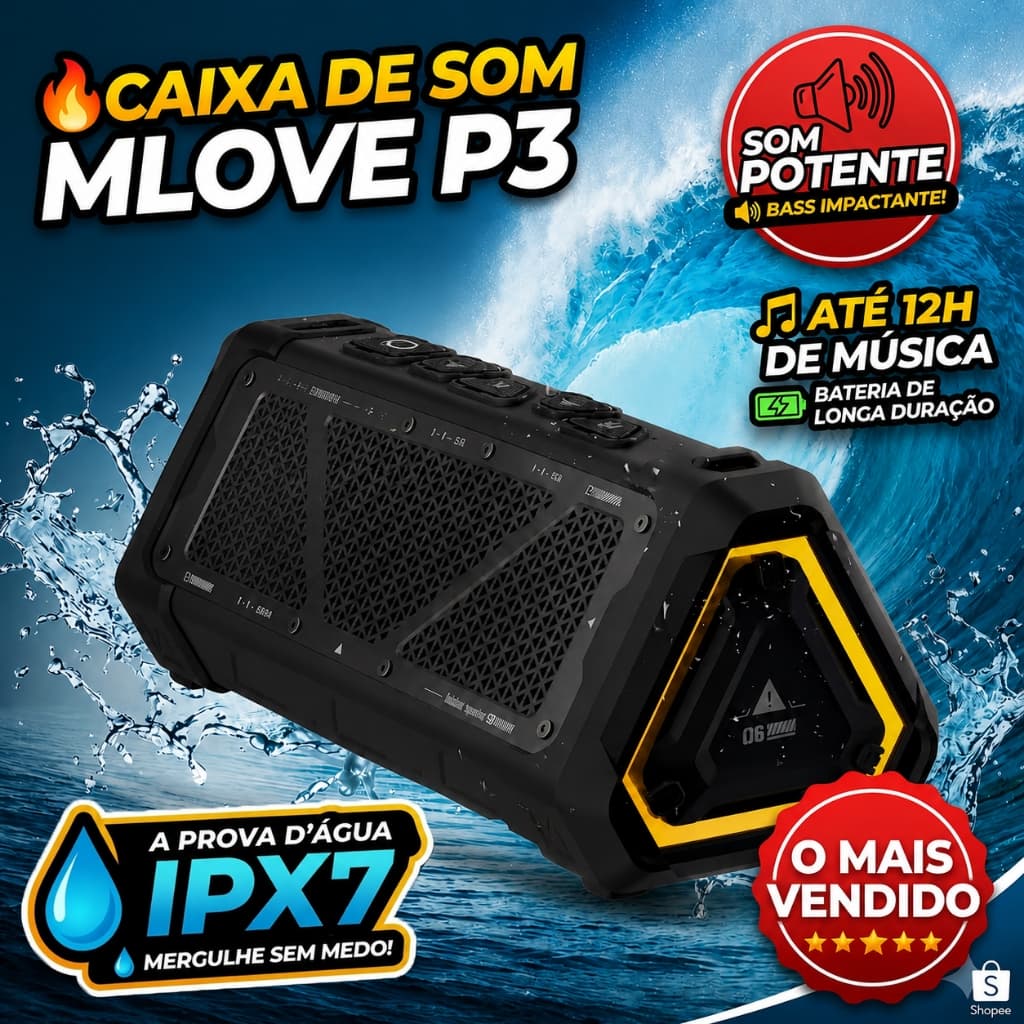 Caixa De Som Bluetooth Portátil Mifa Mlove P3 40w Bass Ipx7 TWS, Suporte Micro SD, USB-C Charing, RGB