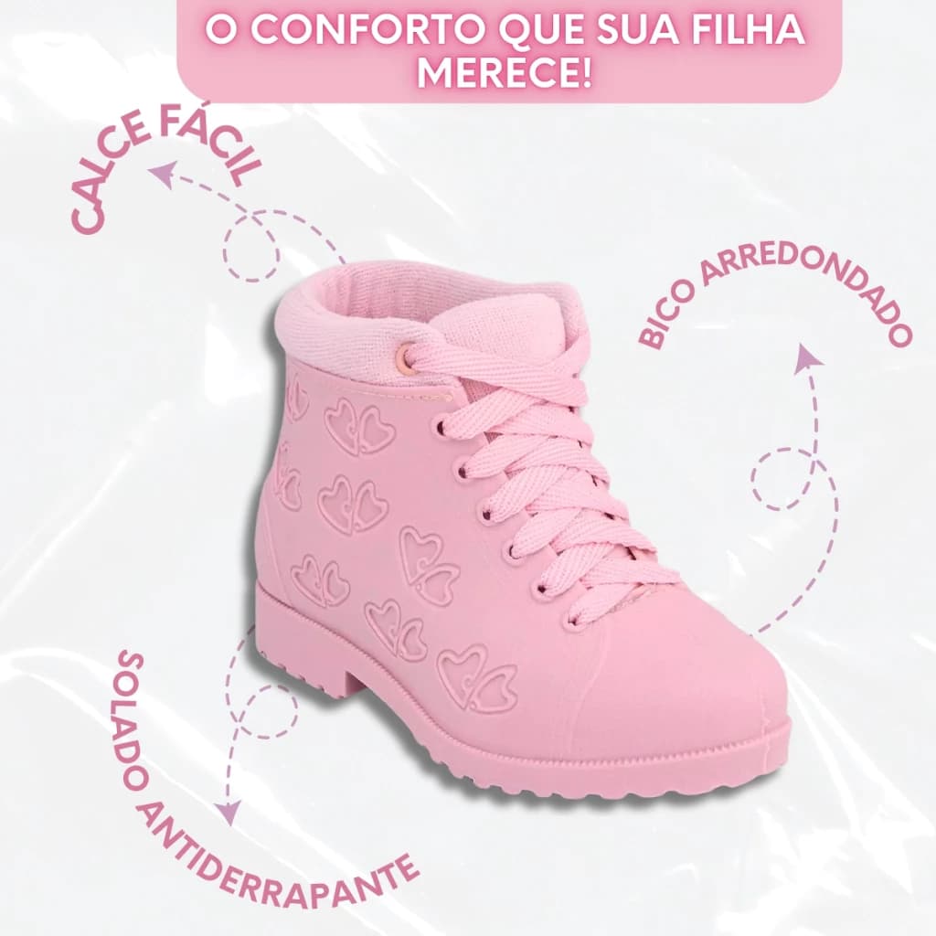 Bota Galocha Kids Casual Coturno Infantil Botinha Confortável 26 ao 33 Menina Leve Macia Dia a Dia