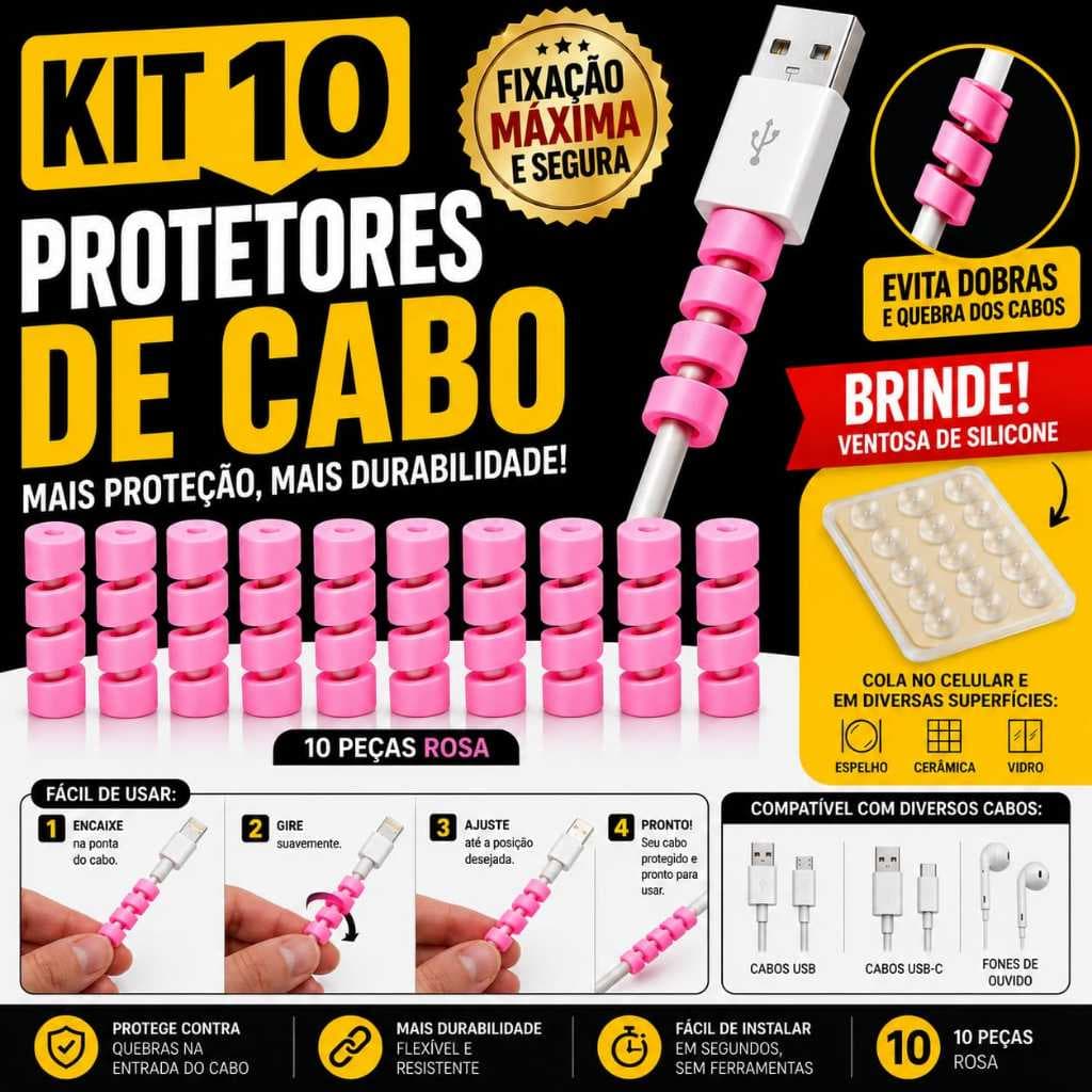 10 Protetor De Cabos usb anti quebra dobra espiral Rosa pret