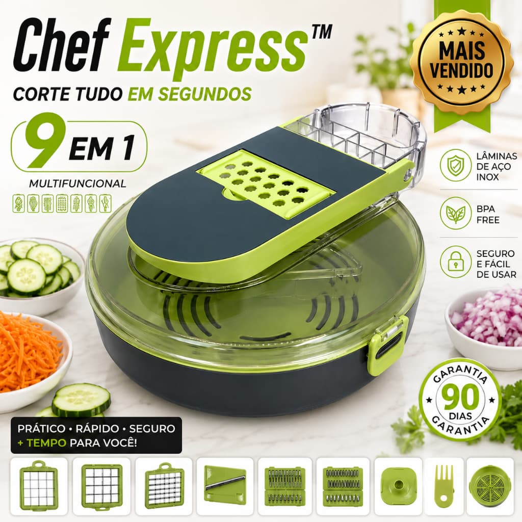 Ralador Multifuncional Chef Express - Fatiador Cortador Vegetais Frutas 15 Pecas Cozinha Pratico